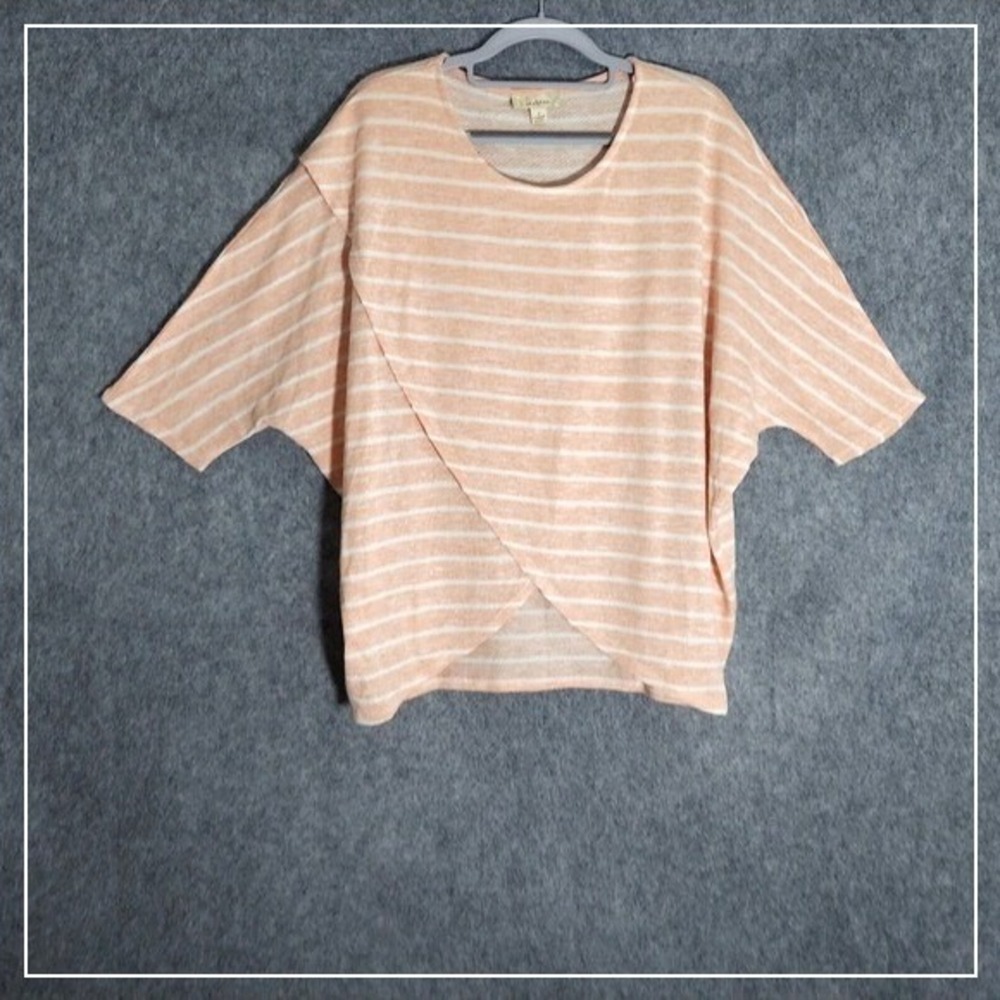 Nurture Tunic L Knit Dolman Short Sleeve Striped Criss Cross‎ Nautical Coastal